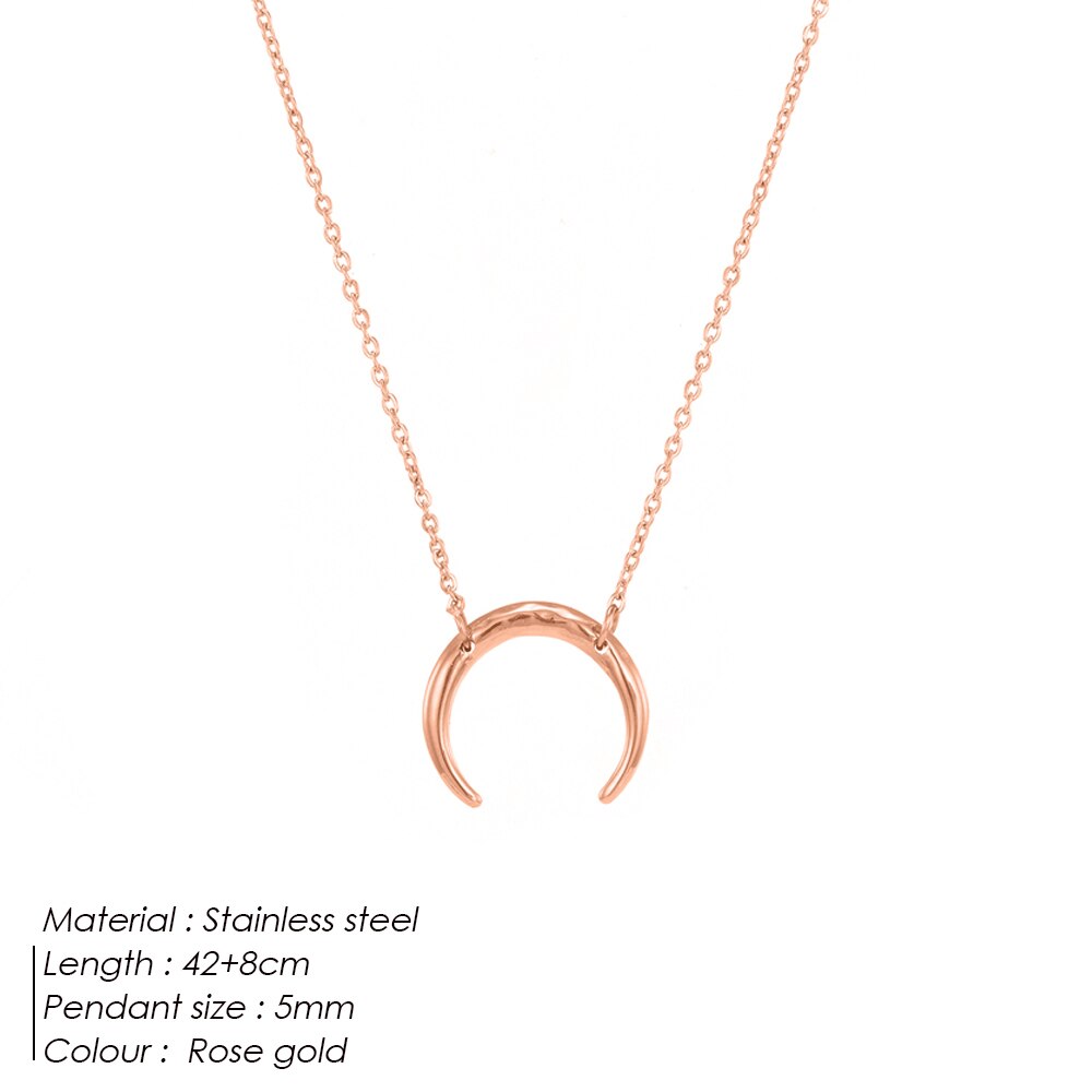 46248224096570Punk Horn Pendant Necklace for Women Rose Gold